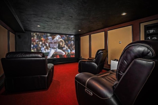 cinema room with carpet floors and recessed lighting
