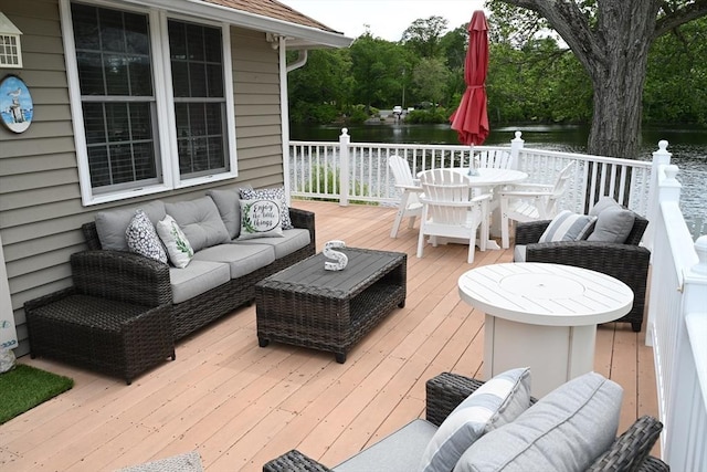 72 Lakeview Pl, Taunton, MA 02780 - deck with a water view, an outdoor hangout area, and outdoor dining area
