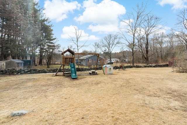 view of playground featuring an outdoor structure