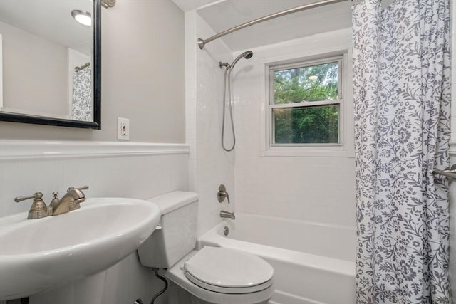 72 Lyall St, Boston, MA 02132 - bathroom with shower / tub combo with curtain and a wainscoted wall