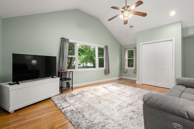 72 Lyall St, Boston, MA 02132 - living area with ceiling fan, wood finished floors, lofted ceiling, and recessed lighting