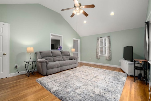 72 Lyall St, Boston, MA 02132 - living room with ceiling fan, light wood finished floors, recessed lighting, and high vaulted ceiling
