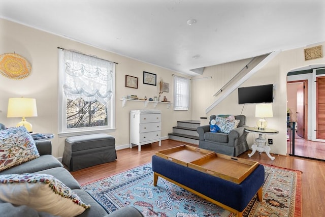 living room with hardwood / wood-style floors