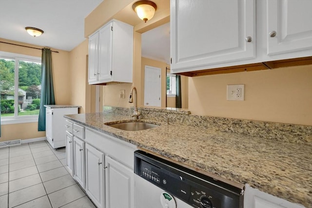 43 Meadowbrook Ln Unit 43, Palmer, MA 01069 - kitchen featuring dishwasher, white cabinets, light stone counters, and light tile patterned flooring