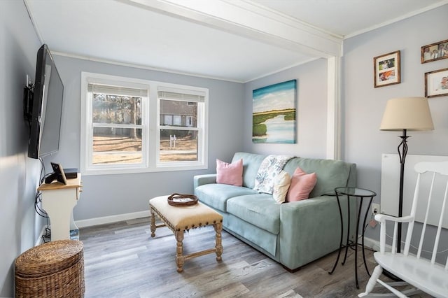 1 Ladd Ave, Wareham, MA 02571 - living room featuring crown molding, wood finished floors, and baseboards