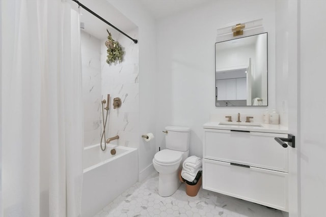 50 Leo M Birmingham Pkwy Unit 405, Boston, MA 02135 - bathroom featuring vanity, toilet, shower / bath combo with shower curtain, and tile patterned flooring