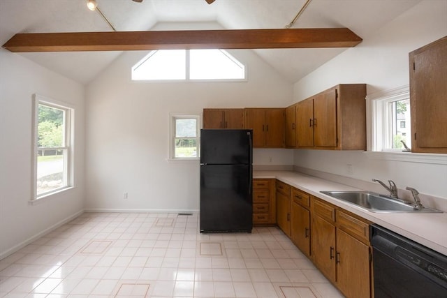 27 Union St Unit 27, Natick, MA 01760 - kitchen featuring black appliances, brown cabinets, light countertops, and plenty of natural light