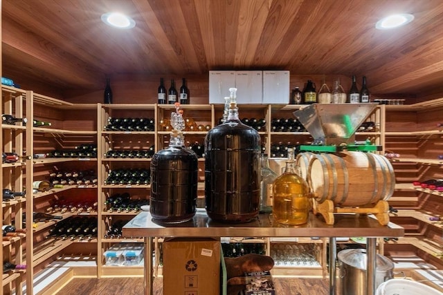 1 W Cliff St, Nahant, MA 01908 - wine room featuring recessed lighting, wooden ceiling, and wood finished floors