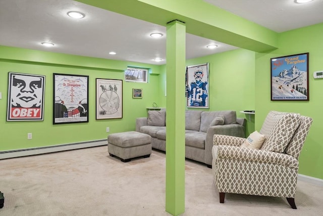 11 Laurel Dr, Scituate, MA 02066 - carpeted living area featuring a baseboard radiator and recessed lighting