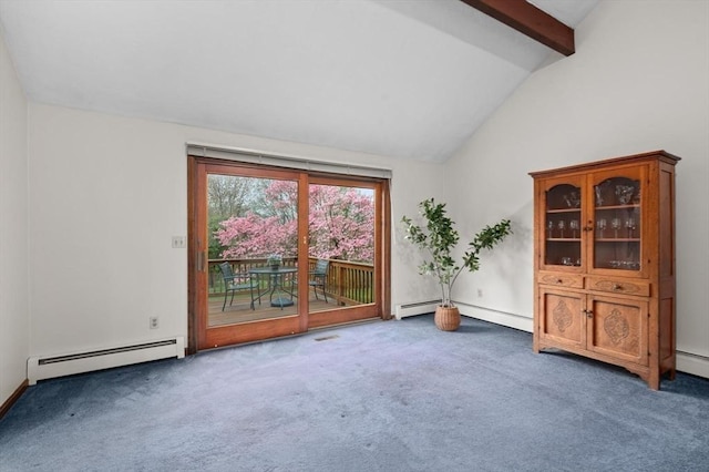 carpeted spare room featuring a baseboard radiator