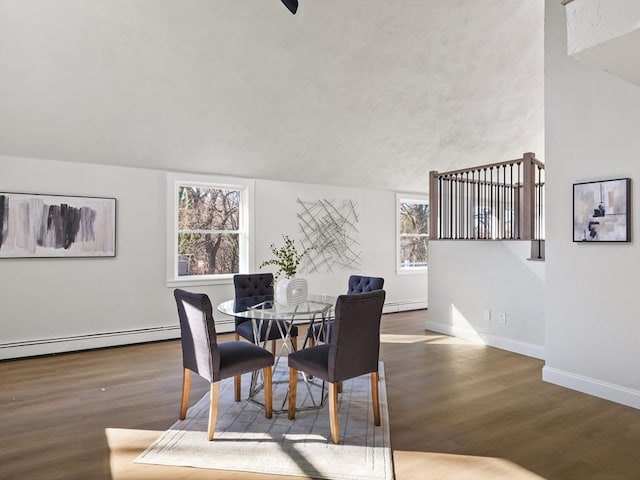 dining room featuring dark hardwood / wood-style floors and a baseboard radiator