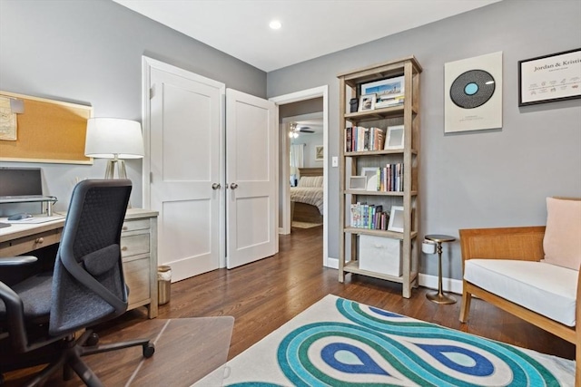 48 W Park Dr, Wakefield, MA 01880 - office featuring dark wood-type flooring, ceiling fan, and recessed lighting