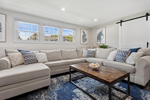 48 W Park Dr, Wakefield, MA 01880 - living room featuring a barn door and recessed lighting