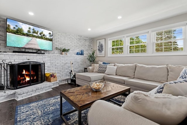 48 W Park Dr, Wakefield, MA 01880 - living room with a fireplace, wood finished floors, and recessed lighting