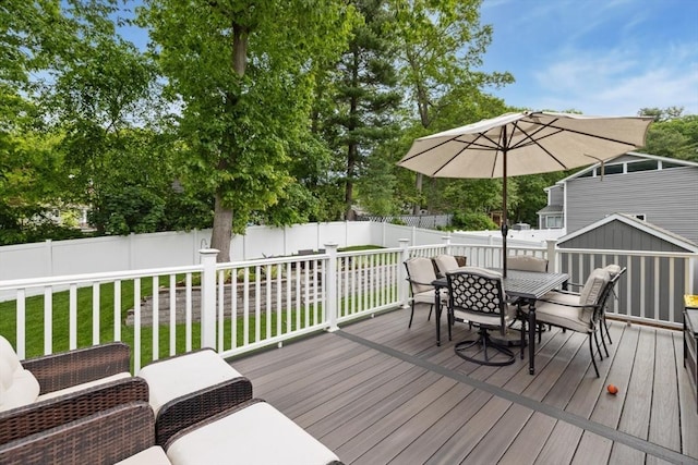 48 W Park Dr, Wakefield, MA 01880 - wooden deck with outdoor dining area