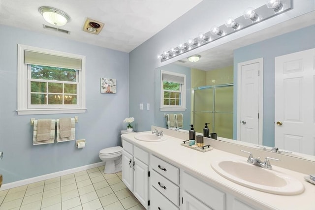 1 Preston Cir, Andover, MA 01810 - full bath with plenty of natural light, a shower stall, double vanity, and tile patterned floors