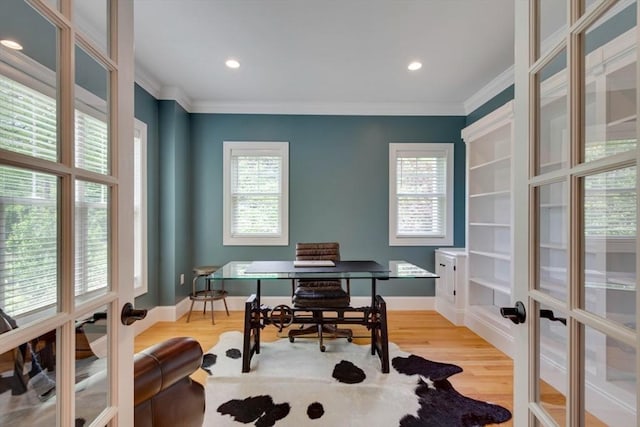 10 Damon Rd, Needham, MA 02494 - office space with french doors, ornamental molding, healthy amount of natural light, wood finished floors, and recessed lighting