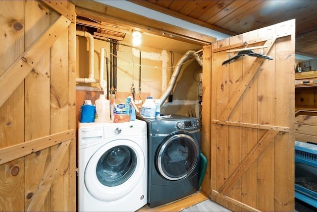 67 Raymond Rd, Plymouth, MA 02360 - laundry room featuring washer and clothes dryer and wooden ceiling