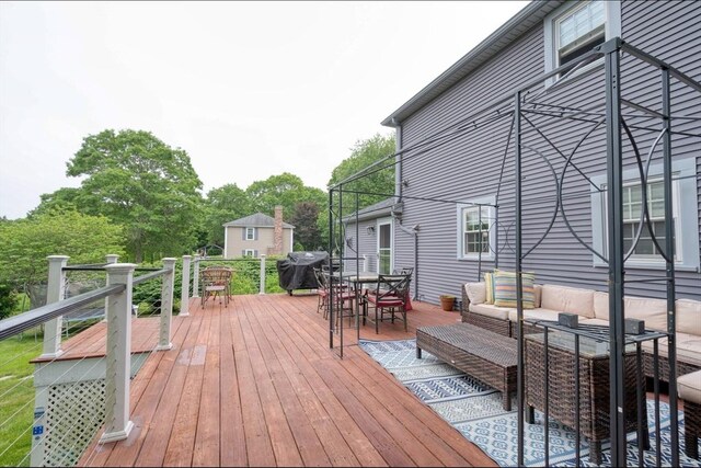 67 Raymond Rd, Plymouth, MA 02360 - wooden terrace featuring outdoor dining space, outdoor lounge area, and area for grilling