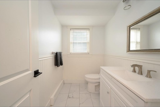 67 Raymond Rd, Plymouth, MA 02360 - bathroom with marble finish floors, a wainscoted wall, and vanity