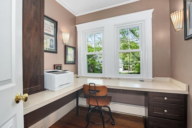 19 Whittier Rd, Wellesley, MA 02481 - office featuring built in desk, wood finished floors, and ornamental molding