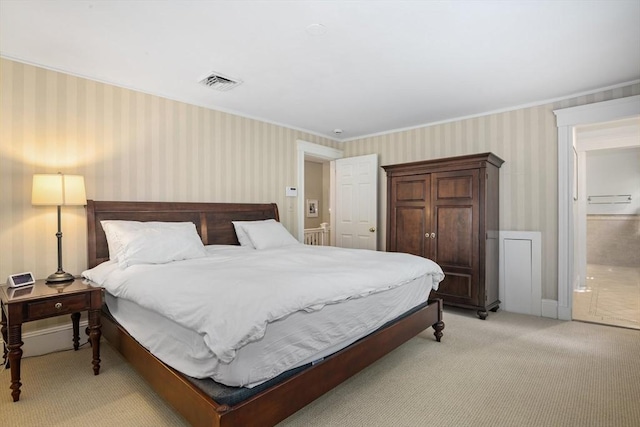 19 Whittier Rd, Wellesley, MA 02481 - bedroom with wallpapered walls, light carpet, and ornamental molding