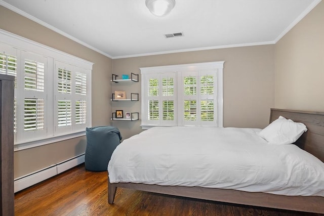 19 Whittier Rd, Wellesley, MA 02481 - bedroom featuring a baseboard radiator, crown molding, multiple windows, and wood finished floors