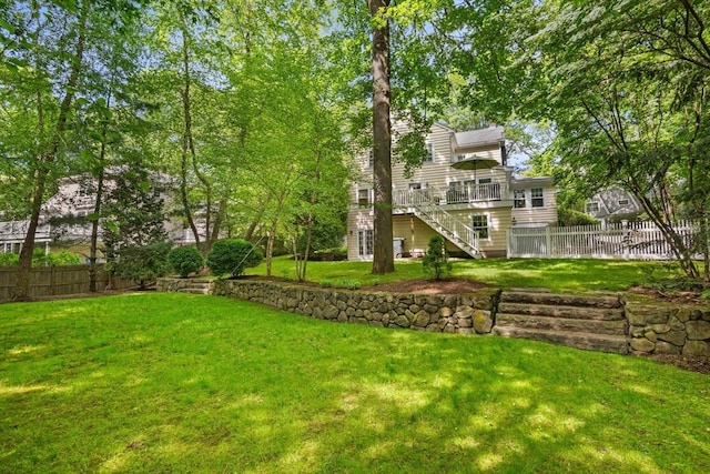 19 Whittier Rd, Wellesley, MA 02481 - view of yard with stairs and a wooden deck