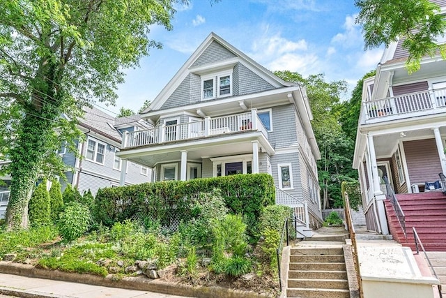 115 Westbourne Ter Unit 1, Brookline, MA 02446 - view of front of property featuring a balcony and stairs