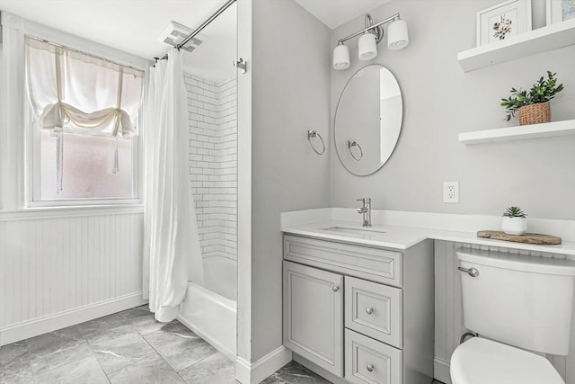115 Westbourne Ter Unit 1, Brookline, MA 02446 - full bathroom featuring marble finish floors, shower / bath combination with curtain, and vanity