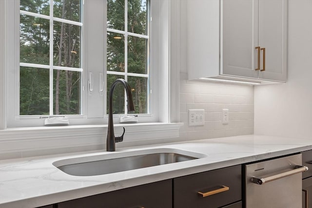 LOT16 Rawson Farm, Mendon, MA 01756 - kitchen with a sink, light stone counters, tasteful backsplash, and dishwasher