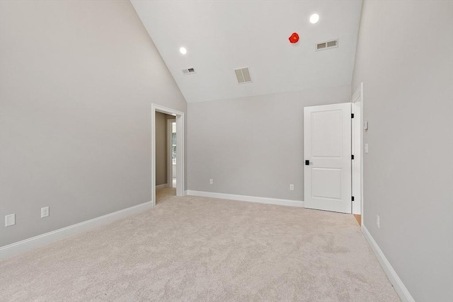 LOT16 Rawson Farm, Mendon, MA 01756 - empty room with light carpet, baseboards, visible vents, and high vaulted ceiling