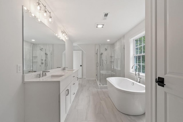 LOT16 Rawson Farm, Mendon, MA 01756 - full bath with double vanity, a sink, a stall shower, and a freestanding bath
