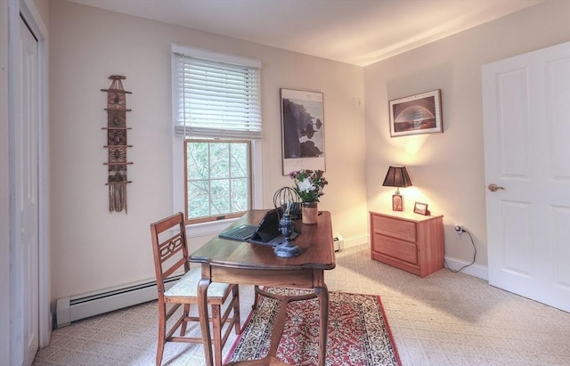 250 S Eastham St, Eastham, MA 02642 - home office featuring a baseboard radiator, light carpet, and baseboards