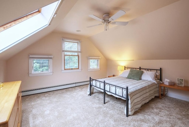 250 S Eastham St, Eastham, MA 02642 - carpeted bedroom featuring baseboard heating, lofted ceiling, and ceiling fan
