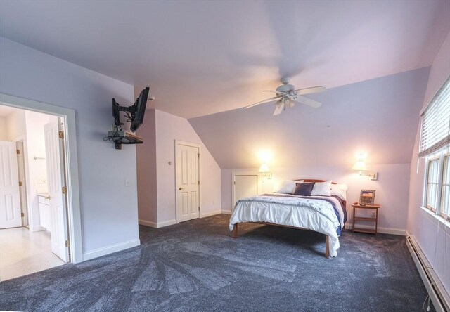 250 S Eastham St, Eastham, MA 02642 - bedroom featuring carpet, baseboard heating, lofted ceiling, and baseboards