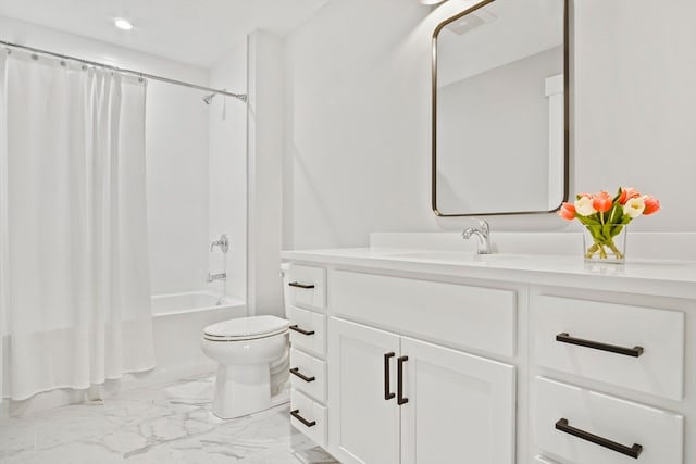 full bathroom featuring vanity, toilet, and shower / tub combo