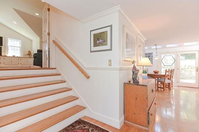 stairway featuring hardwood / wood-style flooring