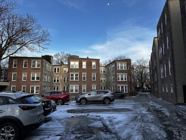 view of snow covered property