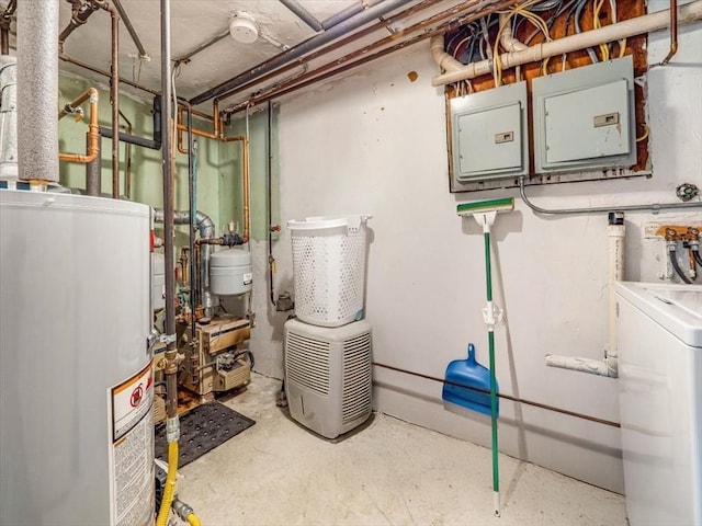 12 Allen St, Pembroke, MA 02359 - utilities featuring gas water heater, washer / dryer, electric panel, and a heating unit