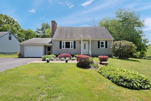 51 Sandra Rd, Somerset, MA 02726 - new england style home with an attached garage, a chimney, driveway, and a front lawn