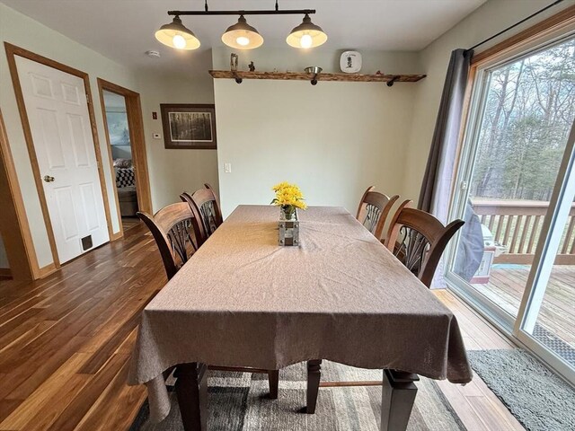 dining area featuring plenty of natural light and dark wood-type flooring