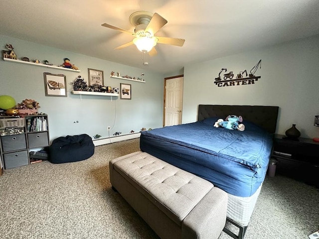 bedroom featuring carpet flooring and a ceiling fan