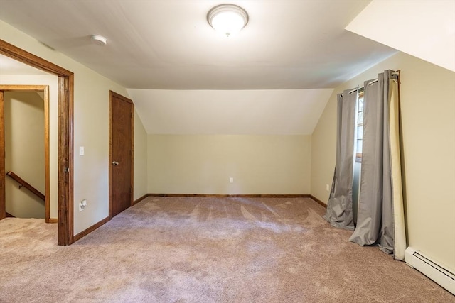53 Greenleaf Dr, Hampden, MA 01036 - additional living space with a baseboard radiator, carpet flooring, lofted ceiling, and baseboards