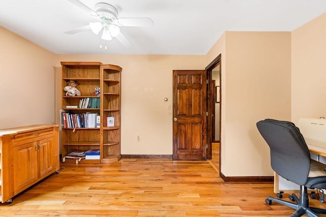 906 Clark St, Gardner, MA 01440 - office area with a ceiling fan, light wood finished floors, and baseboards