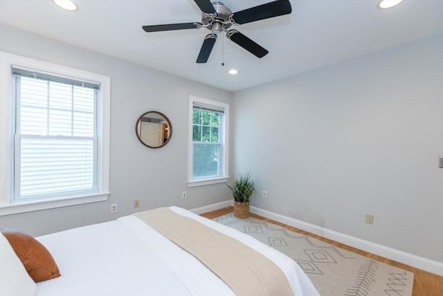 68 Line St Unit 2, Somerville, MA 02143 - bedroom with recessed lighting, light wood-style floors, and ceiling fan