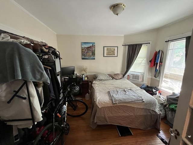 5-7 Prescott Pl, Boston, MA 02134 - bedroom featuring crown molding, cooling unit, and hardwood / wood-style floors