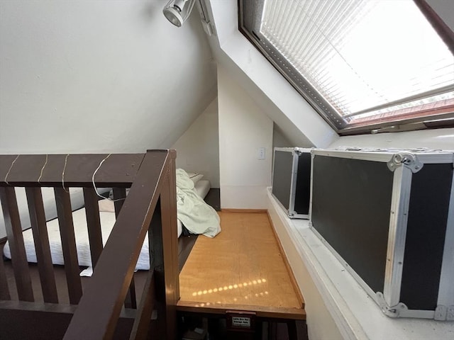 5-7 Prescott Pl, Boston, MA 02134 - stairway featuring vaulted ceiling