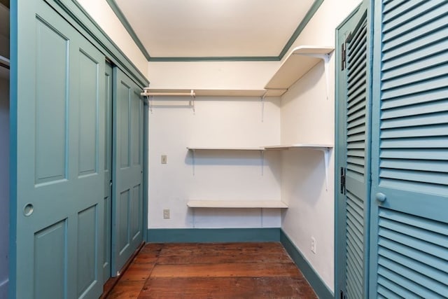 walk in closet featuring dark hardwood / wood-style floors