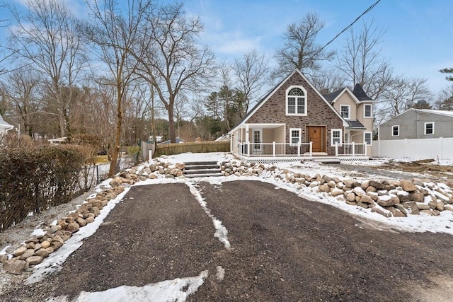 view of snow covered property